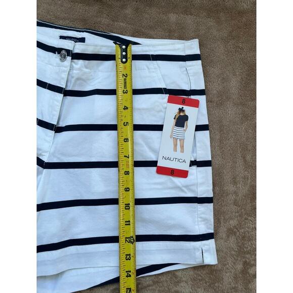 Nautica Cotton Stretch Twill Shorts White with‎  Blue Stripes Women's Size 8 NWT - Picture 5 of 6